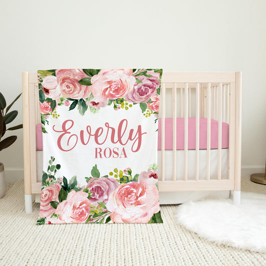 Pink Blush Rose Girl Blanket, Rose Floral F42