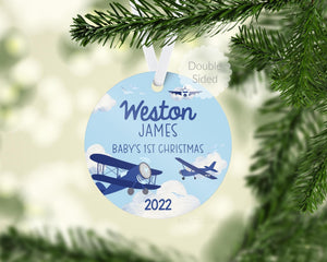 Airplane Baby Boy First Christmas Ornament, T52