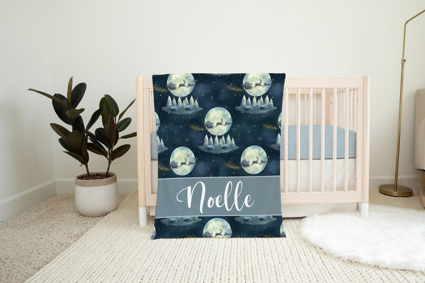 Personalized Santa Sleigh Christmas Baby Blanket