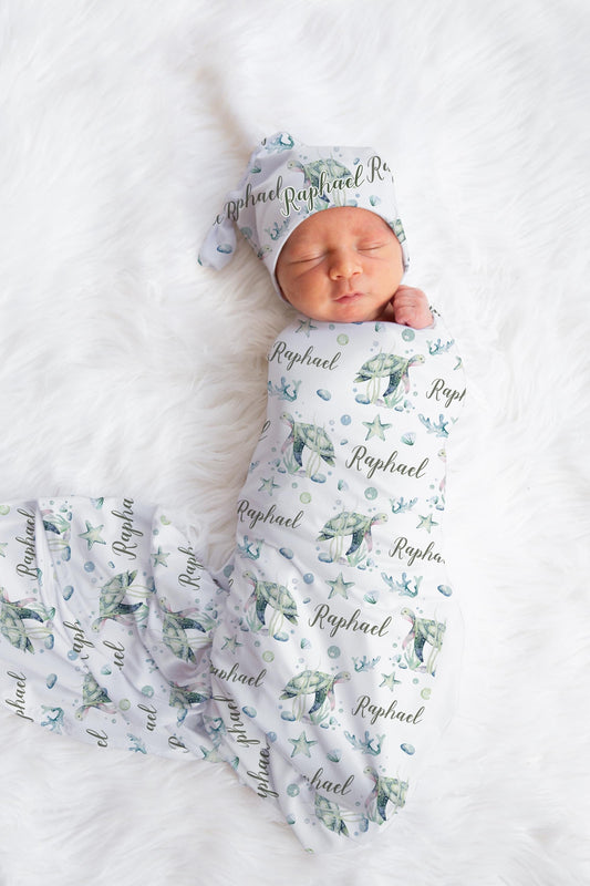 Turtle Swaddle Set, Ocean Theme Swaddle Set O6