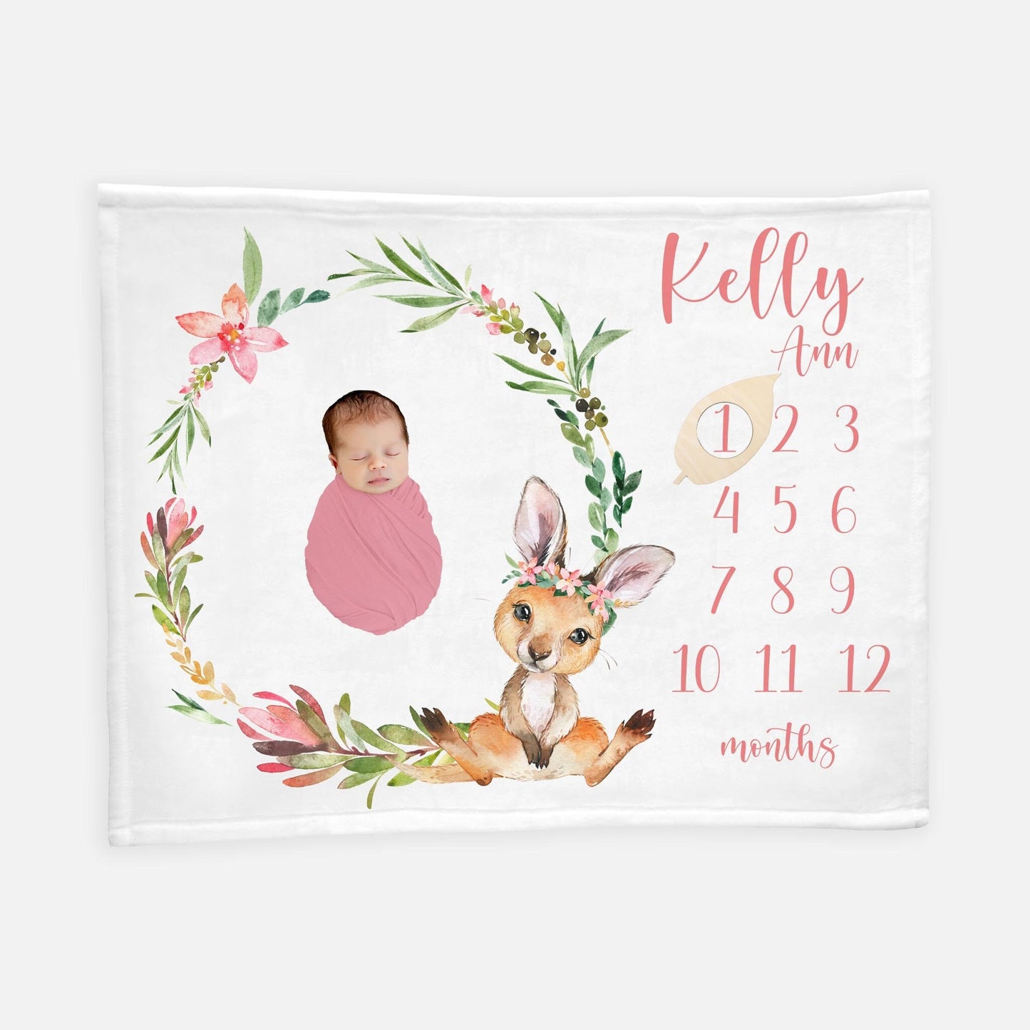 Kangaroo Baby Milestone Blanket, Girl S43