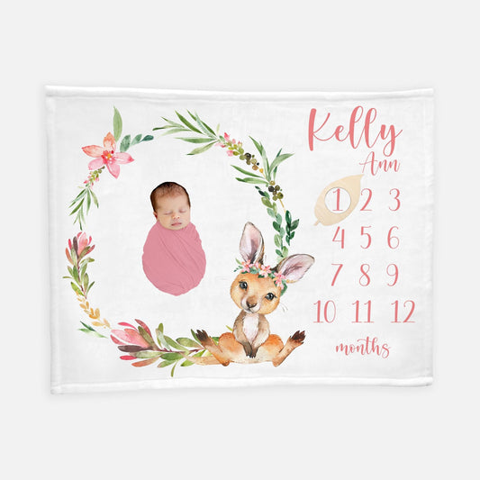 Kangaroo Baby Milestone Blanket, Girl S43