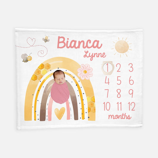 Honey Bee Baby Milestone Blanket, Girl G40