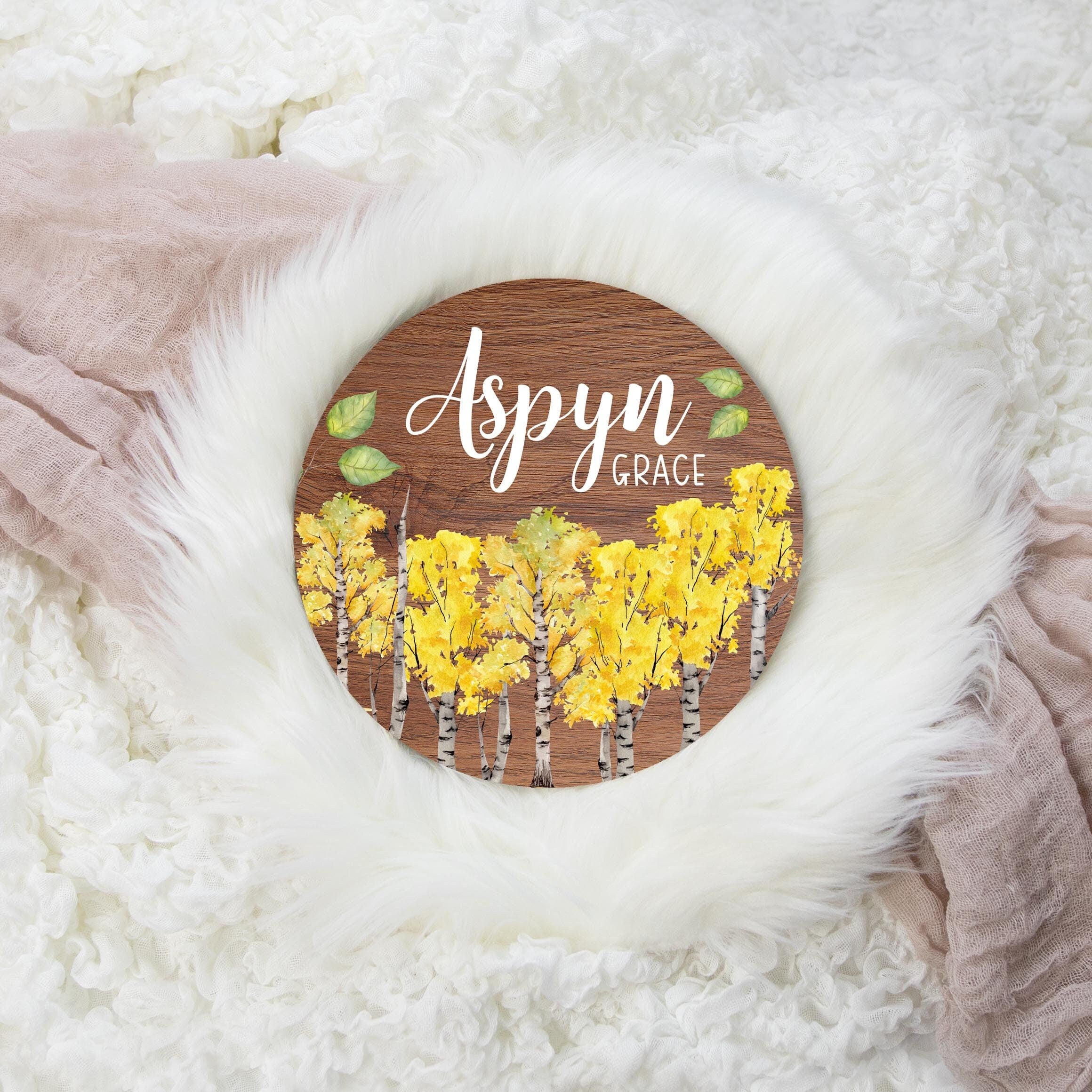 W41 Sign Aspen Tree Round Wood Name Sign, W41 – The Little Blue Lion