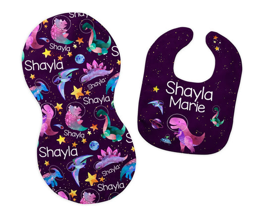 Space Dinosaur Bib and Burp Cloth Set, T47