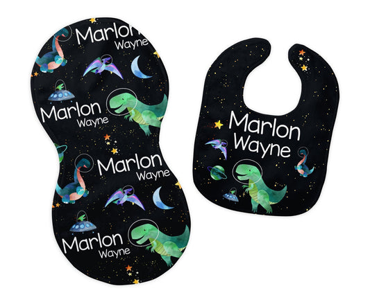 Space Dinosaur Bib and Burp Cloth Set, T47