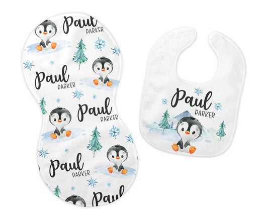 Penguin Bib and Burp Cloth Set, Arctic Animals O29