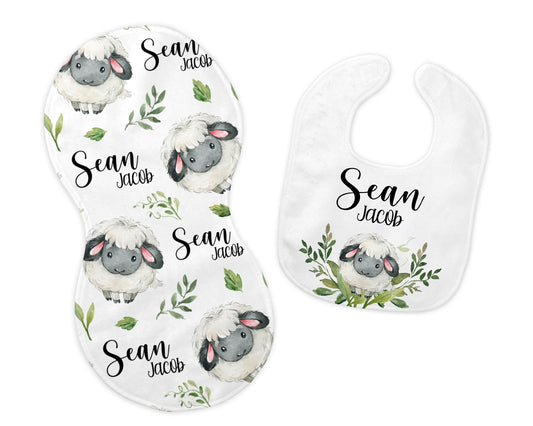 Sheep Bib and Burp Cloth Set, Farm C26