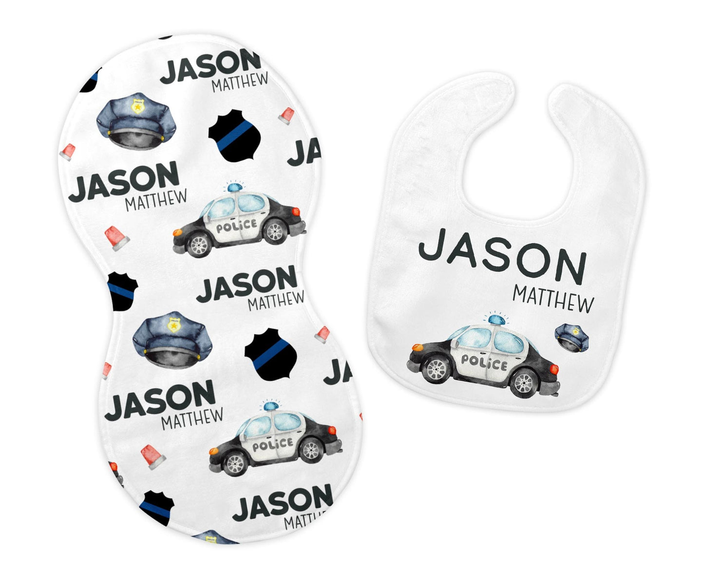 Police Bib and Burp Cloth Set, B17