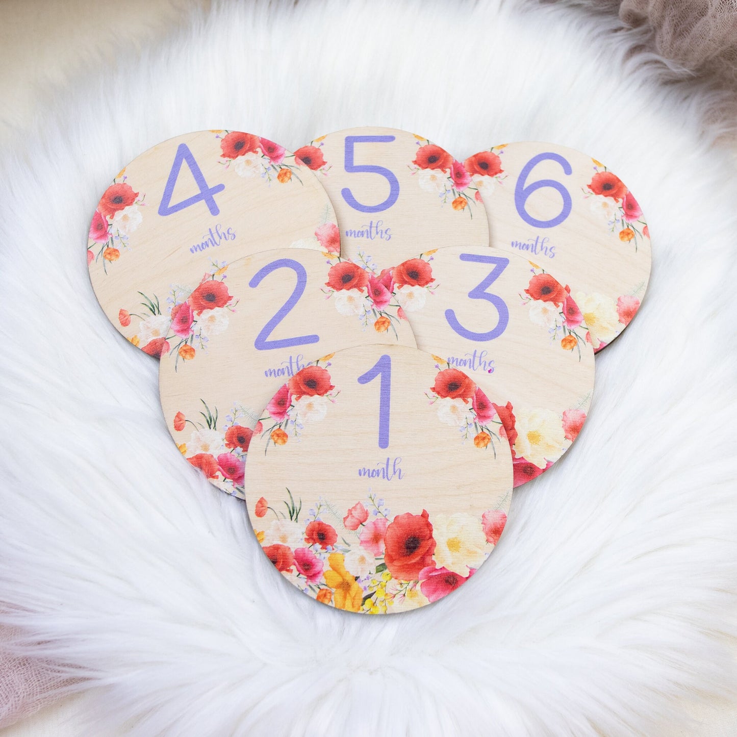 Poppy Floral Wood Milestone Cards, F80