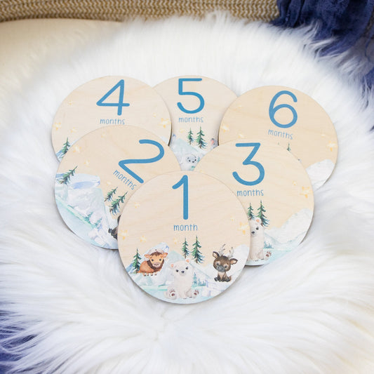 Arctic Animal Wood Milestone Cards, B45