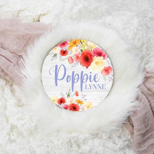 Poppy Round Wood Name Sign, Violet F80