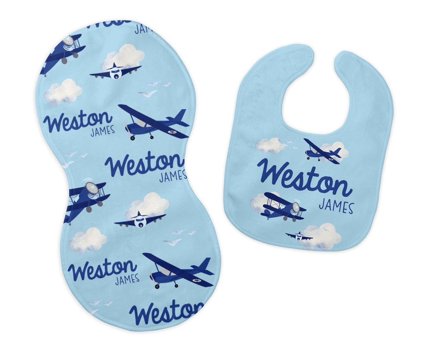 Airplane Bib and Burp Cloth Set, Adventure Nursery, T52