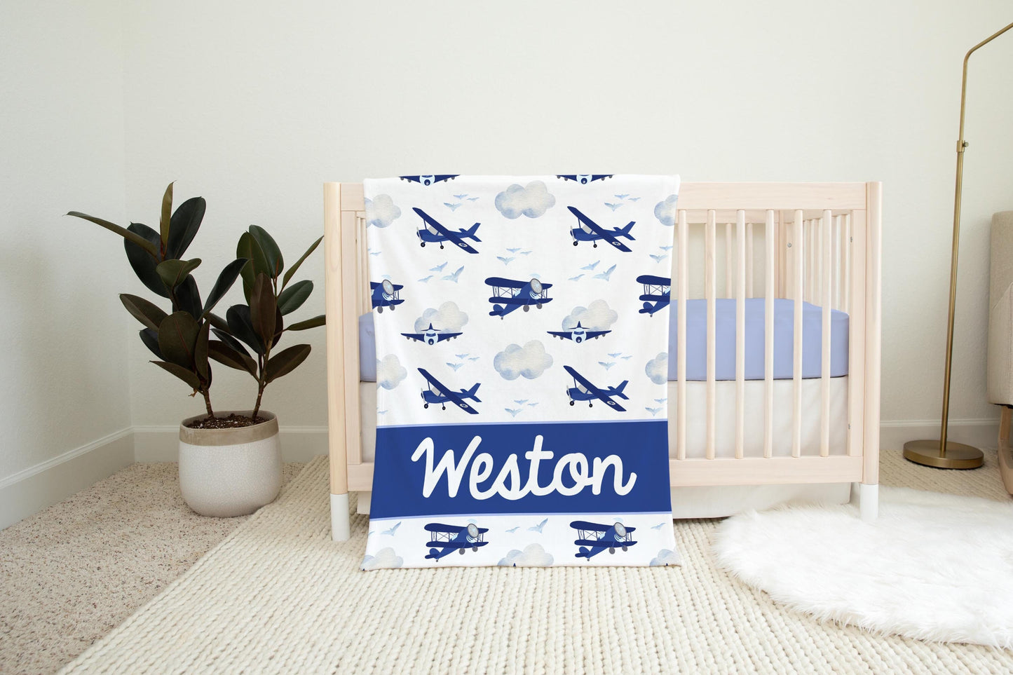 Airplane Baby Blanket, Personalized Baby Blanket, T52