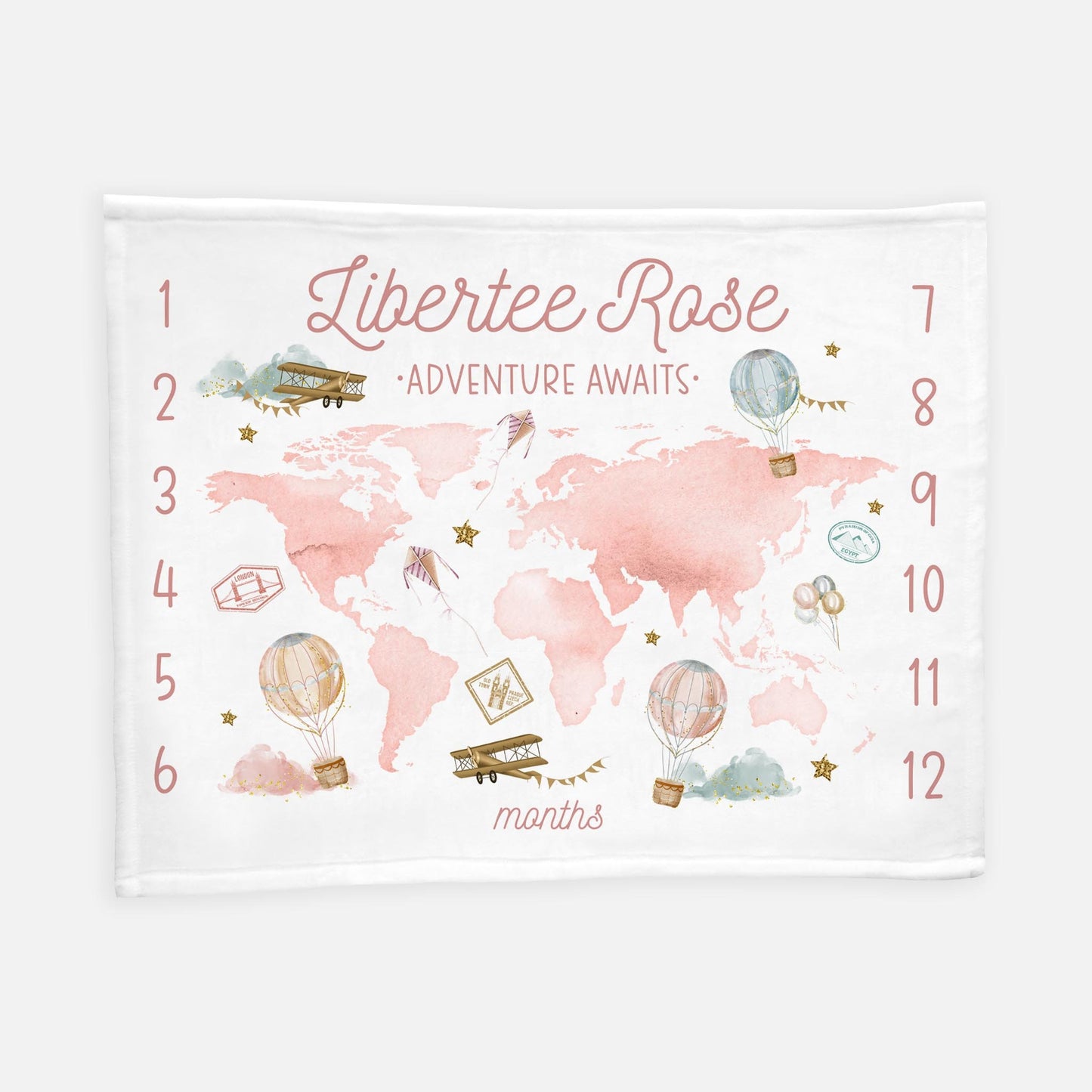 Girl World Map Baby Milestone Blanket, Adventure Awaits T54