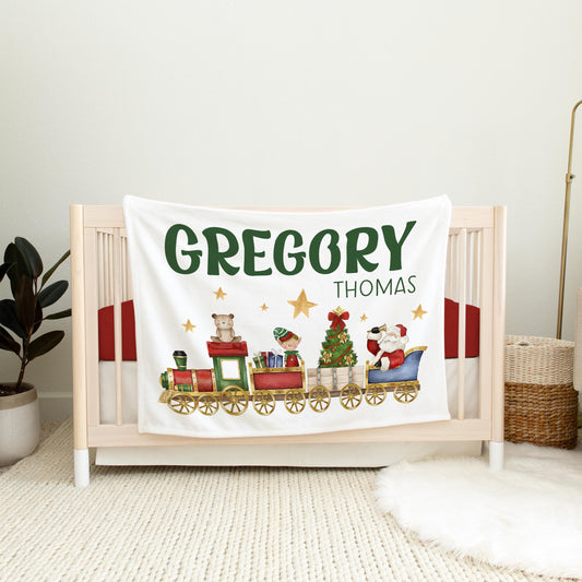 Personalized Christmas Train Baby Blanket, T55