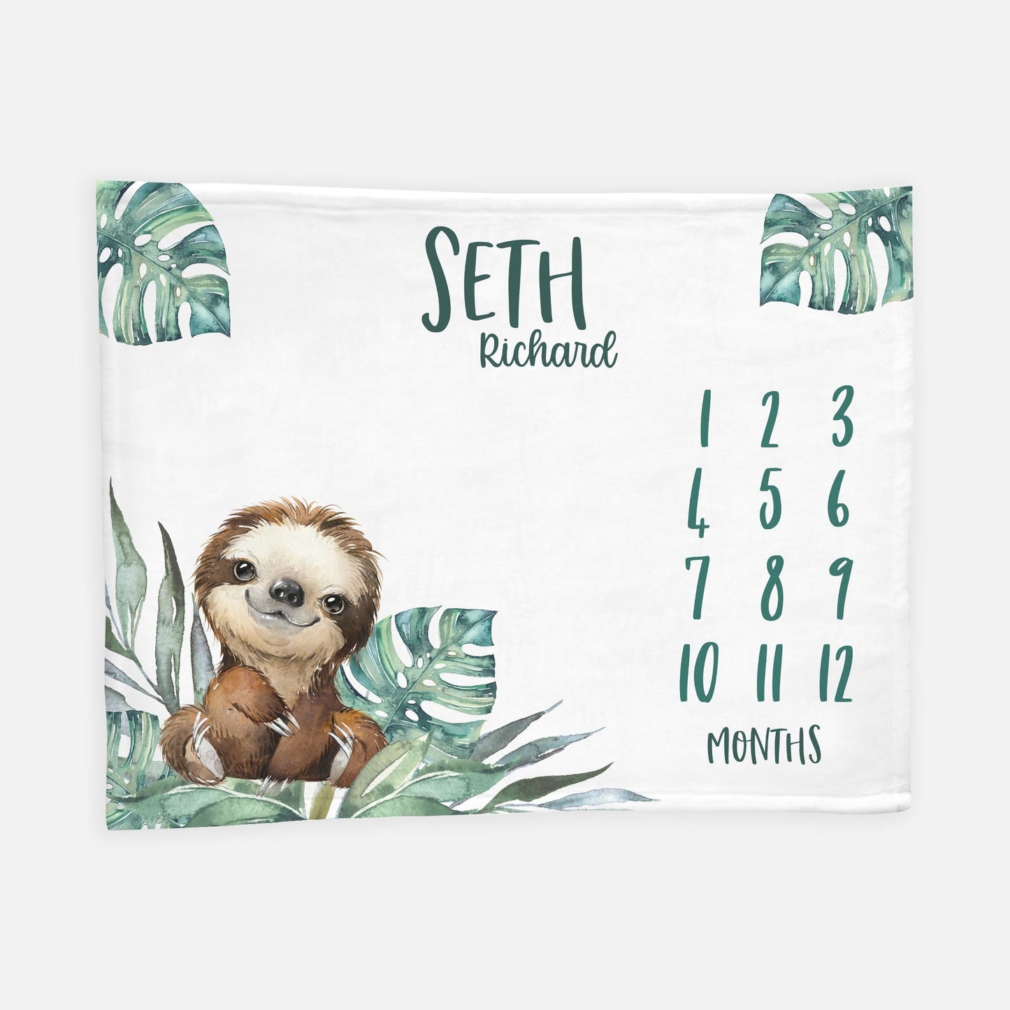 Sloth Baby Milestone Blanket, Boy Sloth Blanket S45