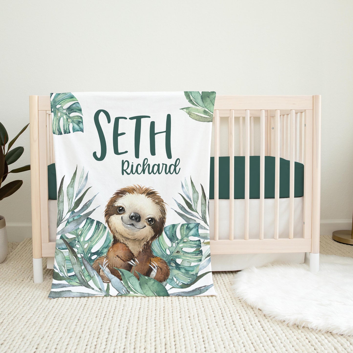 Sloth Baby Blanket, Boy Sloth S45