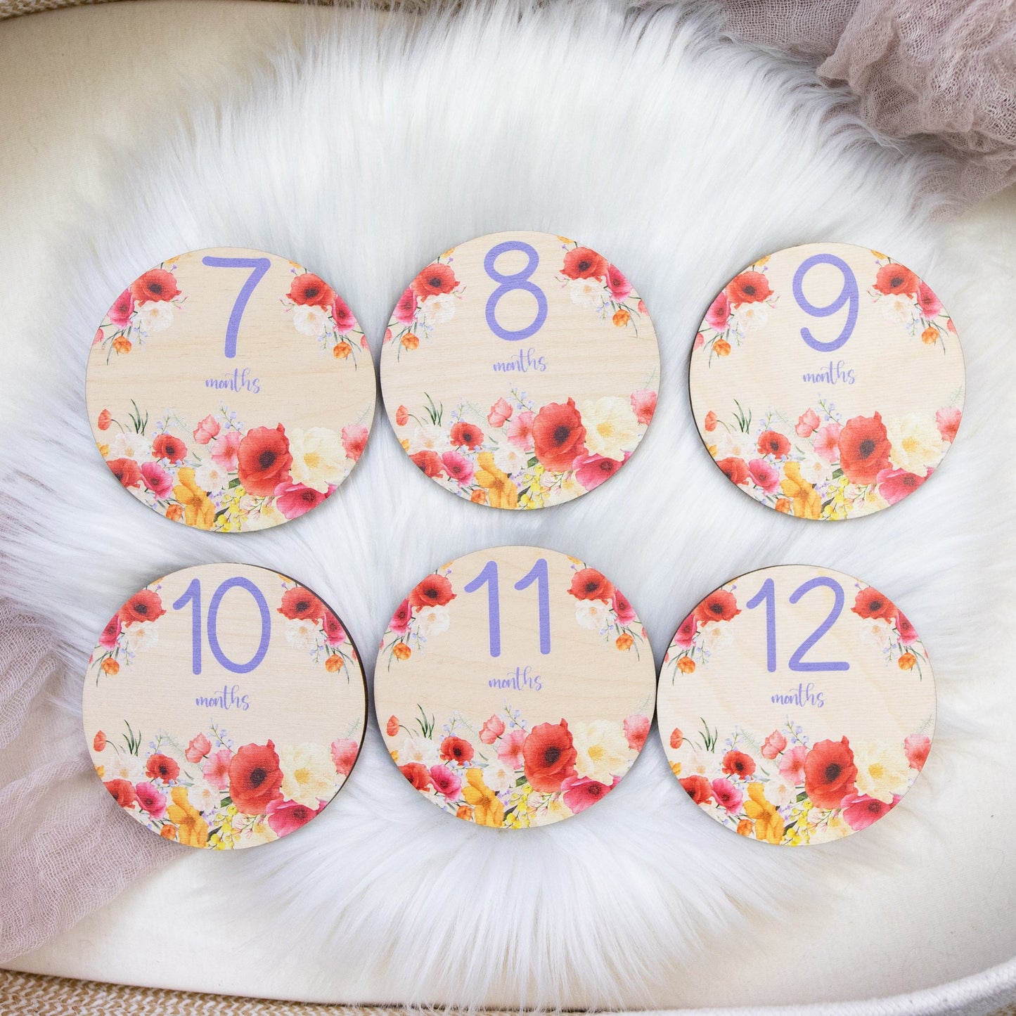 Poppy Floral Wood Milestone Cards, F80