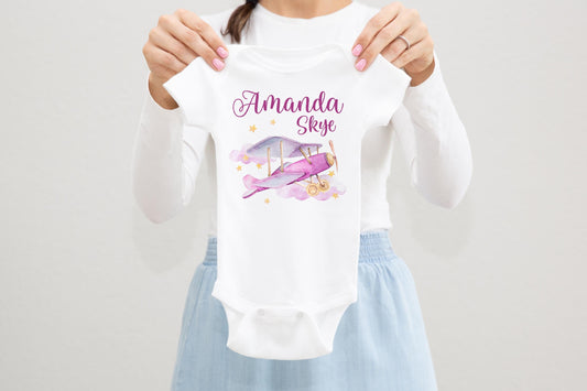 Pink Airplane Baby Bodysuit, T24