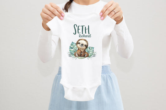 Sloth Baby Bodysuit, Boy Sloth S45