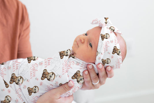 Girl Sloth Swaddle Set, Pink Rose S45