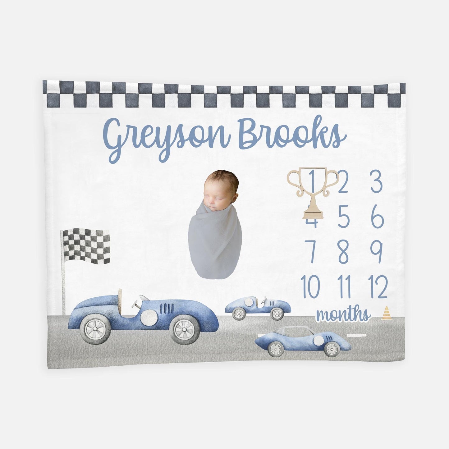 Race Car Baby Milestone Blanket, Vintage T56