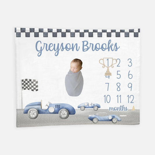 Race Car Baby Milestone Blanket, Vintage T56