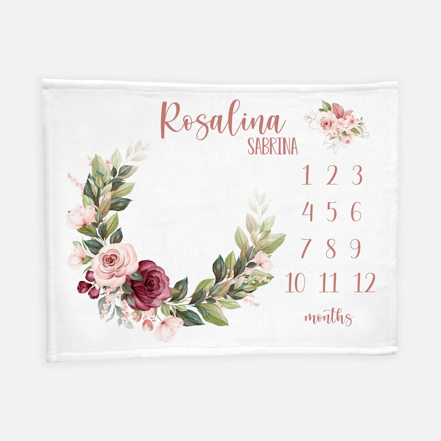Burgundy and Pink Floral Baby Milestone Blanket, F87