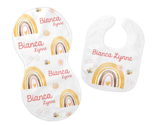 Honeybee Rainbow Bib and Burp Cloth Set, G40