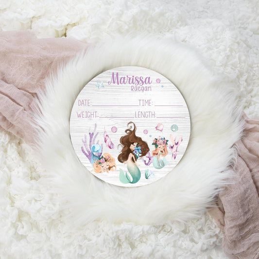 Mermaid Wood Birth Stat Sign, O31