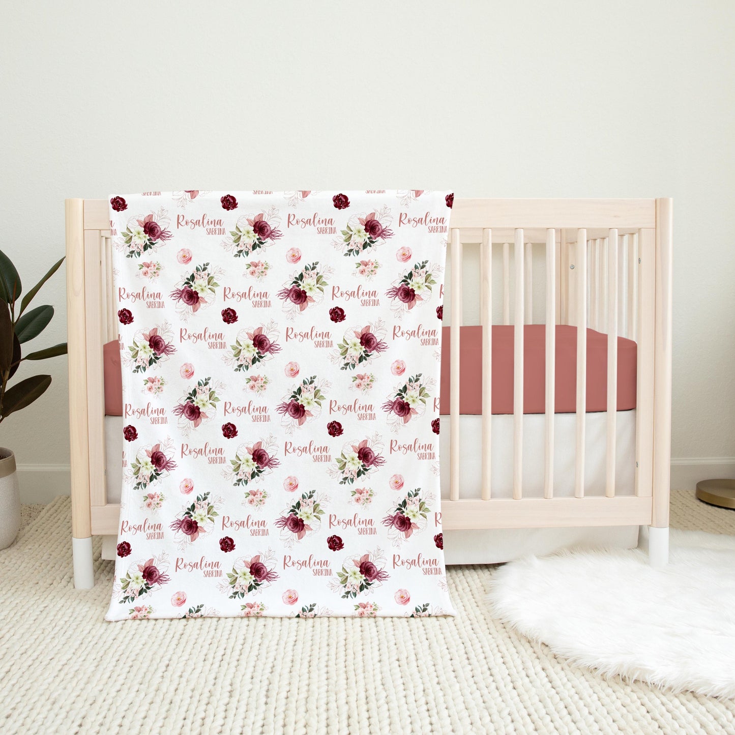 Burgundy Blush Roses Swaddle Set, F87