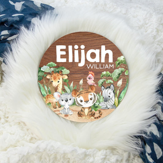 Safari Round Wood Name Sign, Jungle Theme S47