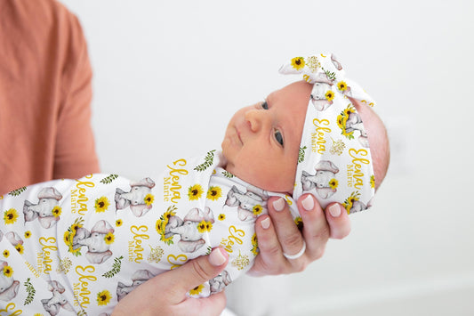 Sunflower Elephant Swaddle Set, S29