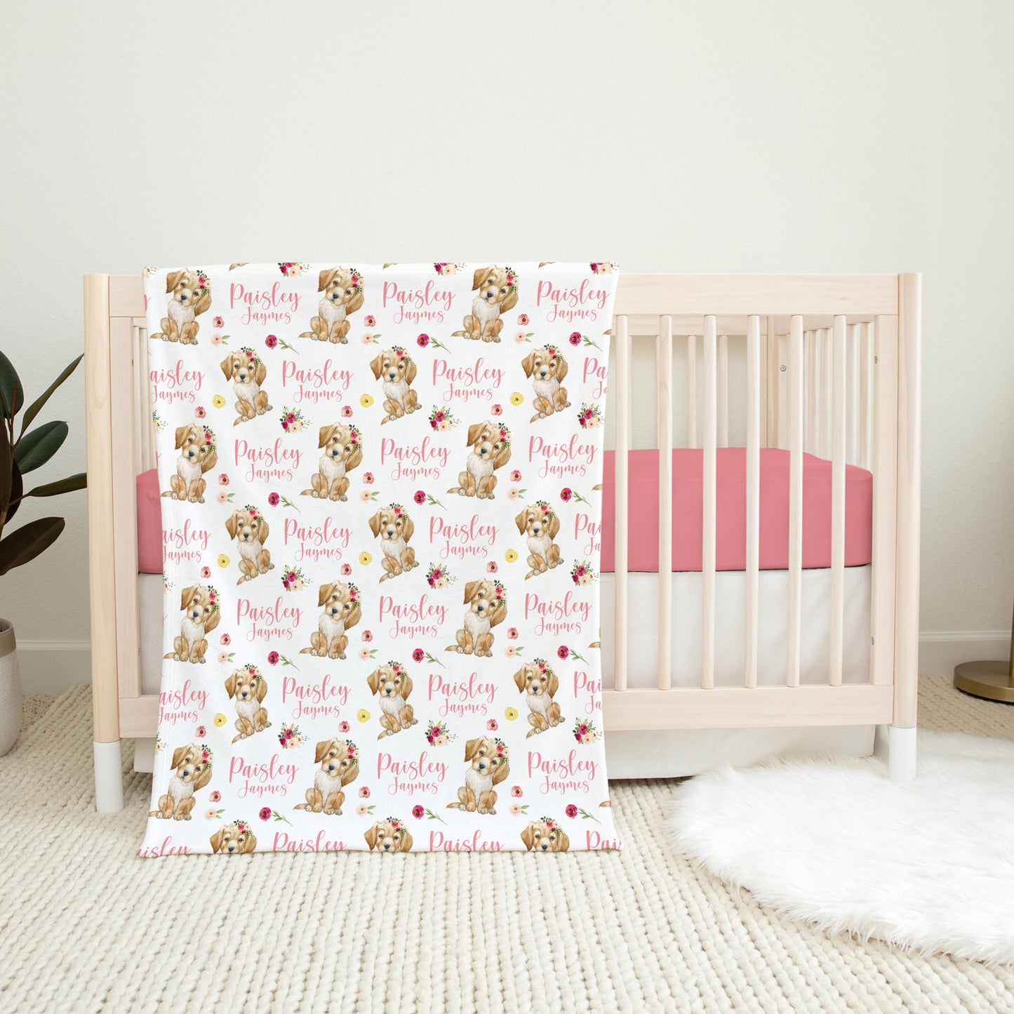 Girl Puppy Swaddle Set, Floral Labrador G62