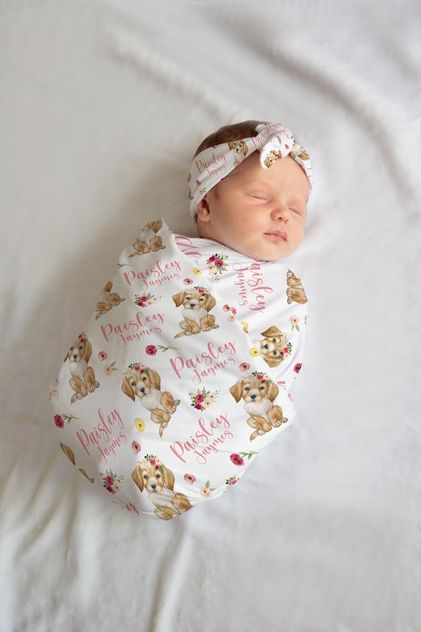 Girl Puppy Swaddle Set, Floral Labrador G62