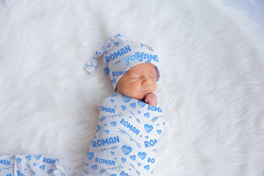 Blue Hearts Swaddle Set