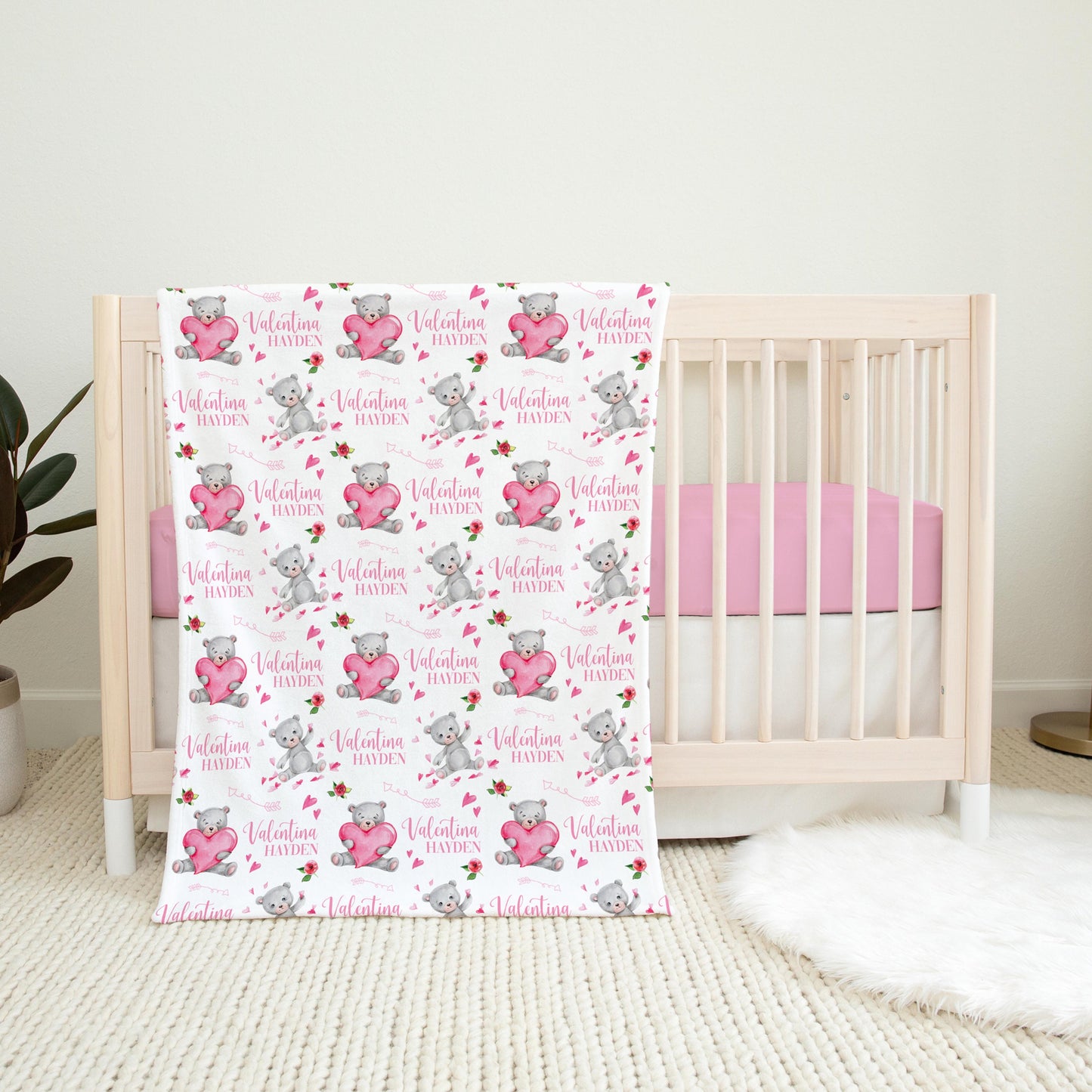 Valentine's Day Swaddle Set, Bear Heart Girl Blanket