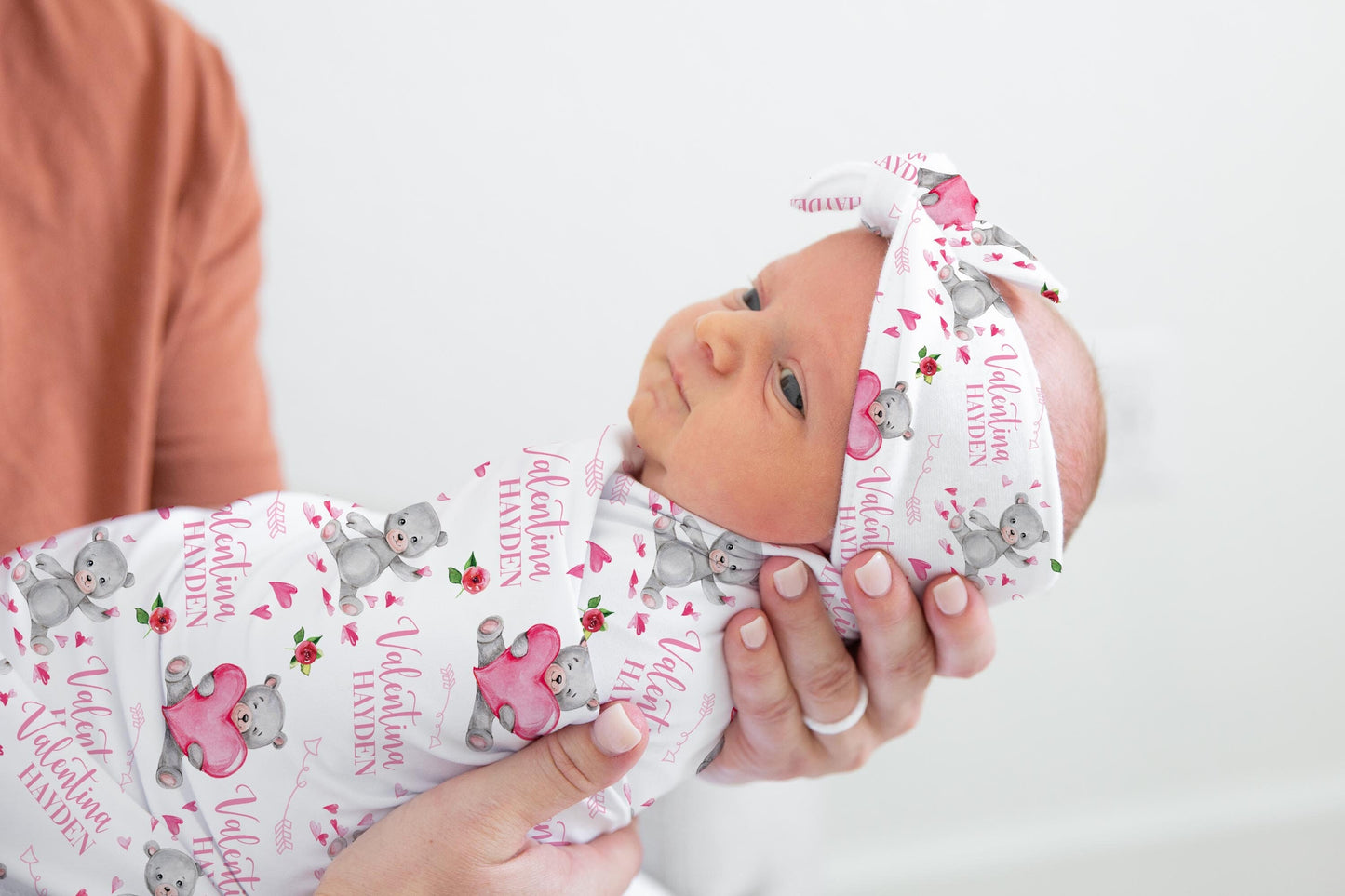 Valentine's Day Swaddle Set, Bear Heart Girl Blanket