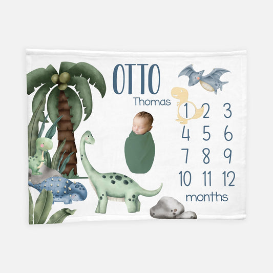 Dinosaur Baby Boy Milestone Blanket, B50