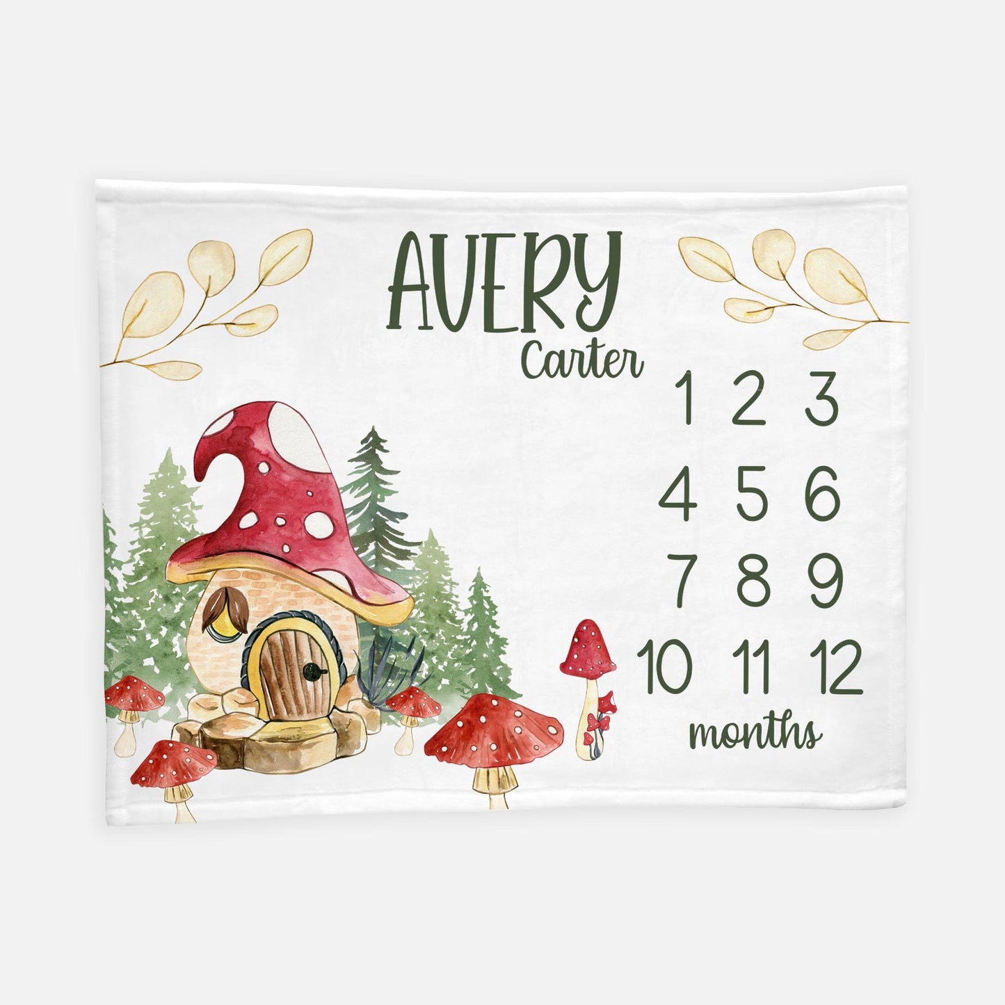 Mushroom Woodland Milestone Blanket, Baby Boy W43