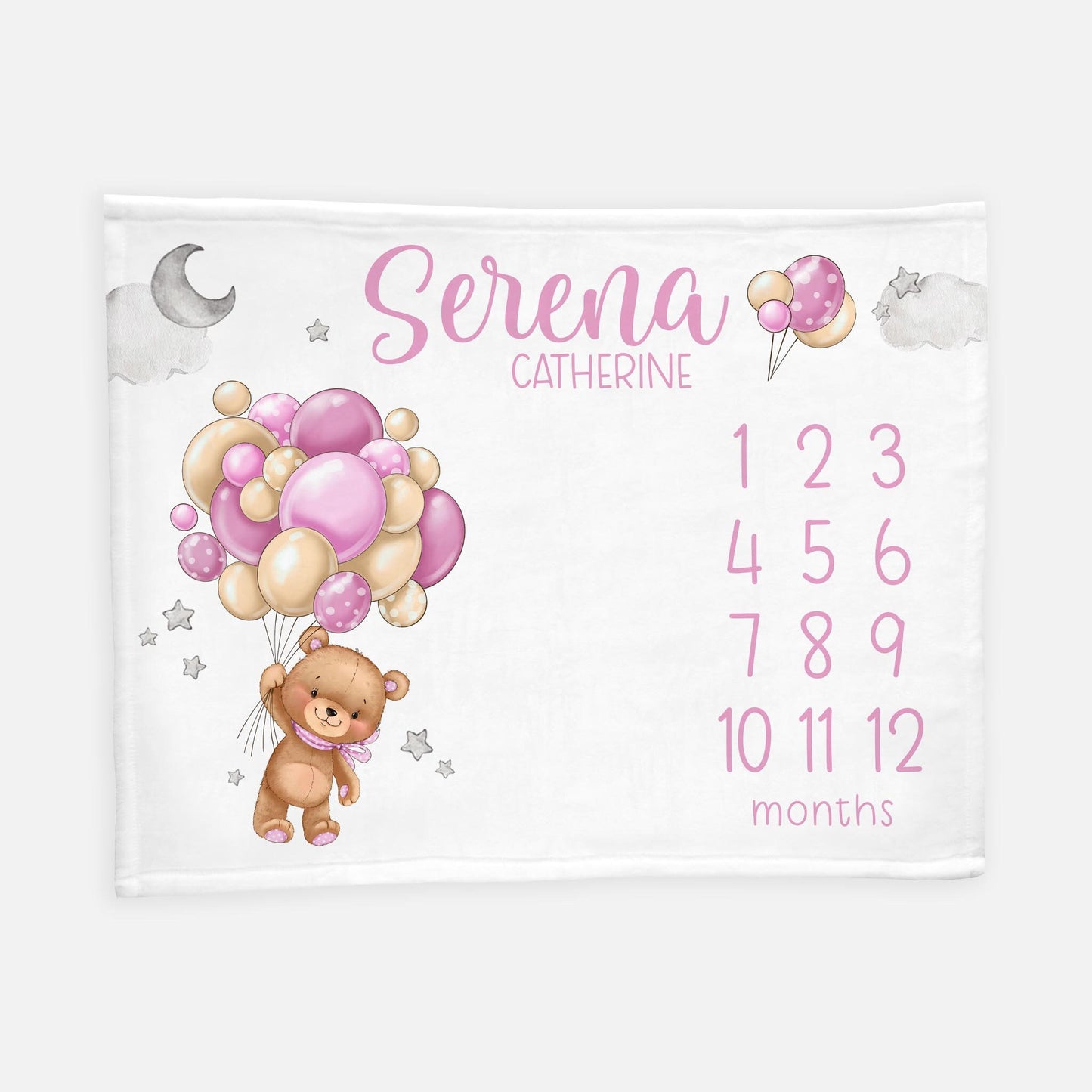 Girl Bear Balloon Baby Milestone Blanket, T57