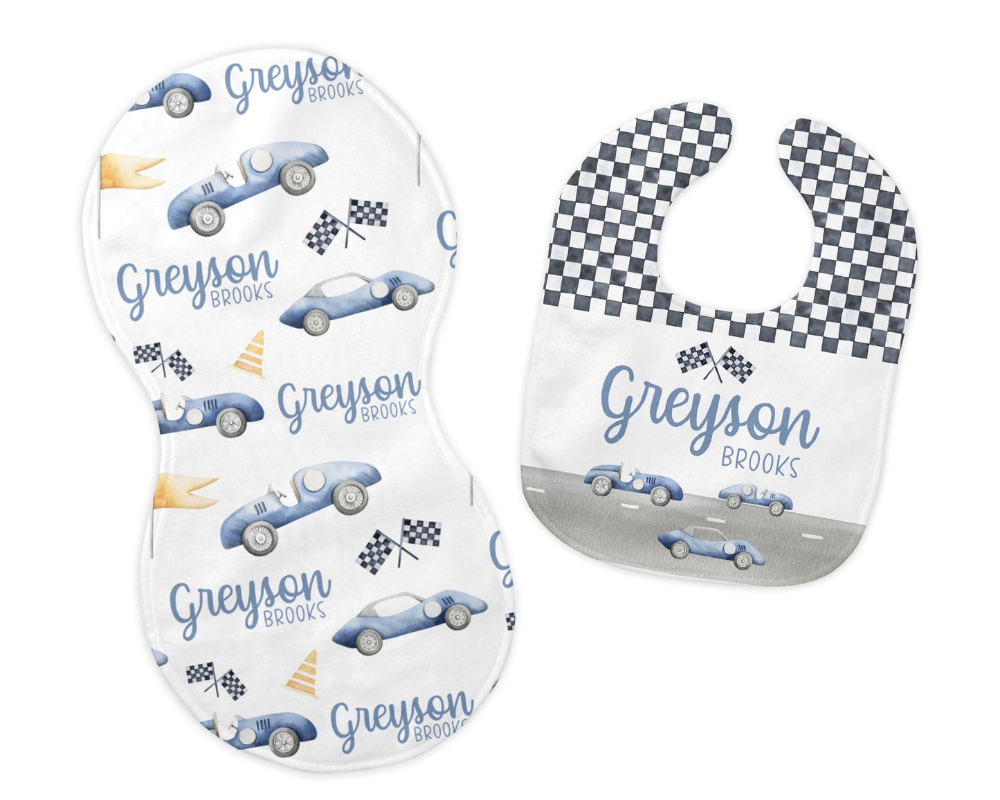 Race Car Bib and Burp Cloth Set, T56