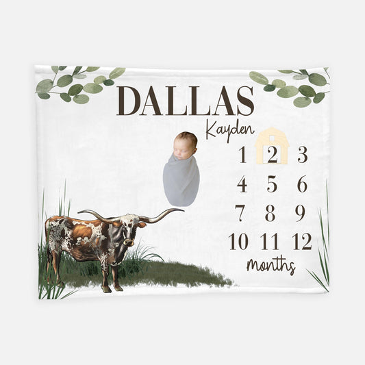 Longhorn Cow Milestone Blanket, Boy C30