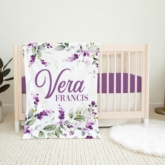 Lavender Bouquet Baby Blanket, Violet Flowers F89