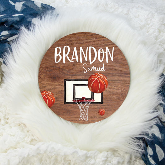 Basketball Round Wood Name Sign, B52