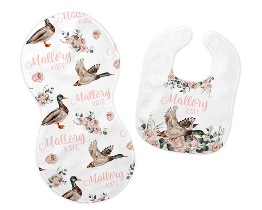 Girl Duck Bib and Burp Cloth Set, B33