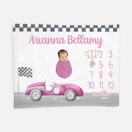 Race Car Baby Milestone Blanket, Vintage T56