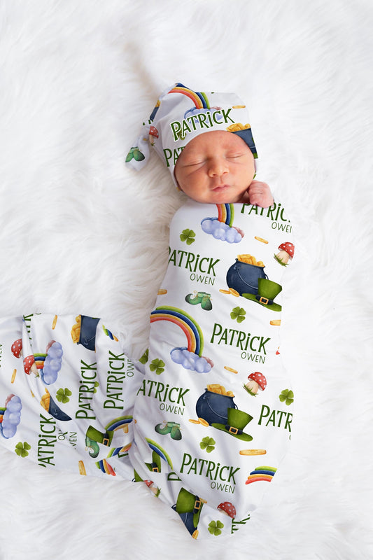 St. Patrick's Day Swaddle Set, Irish Newborn Blanket B51