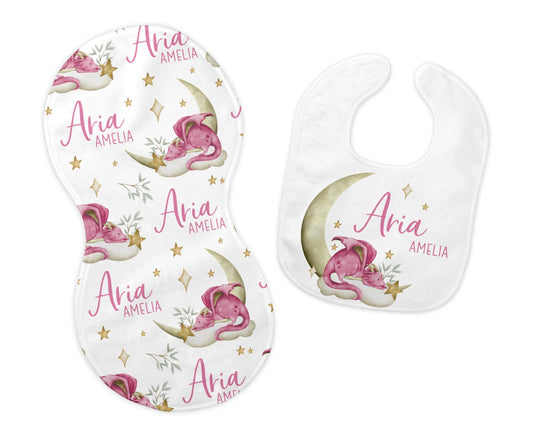 Girl Dragon Bib and Burp Cloth Set, B49